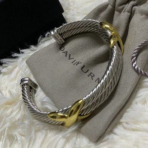 Sterling Silver Double Cable 14K Gold X Cuff Bracelet